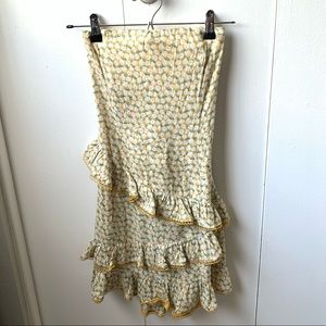 NWT Yellow Floral Tie Back Strapless Ruffle Dress